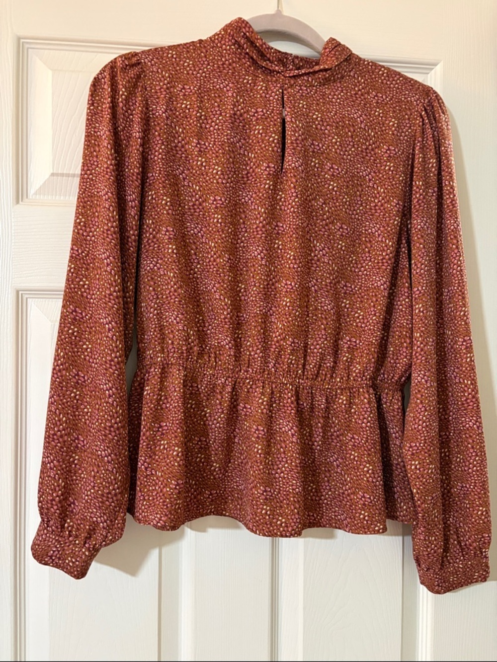 DR2 Printed Peplum Blouse with High Neck Medium